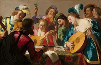 Gemälde mit singenden und musizierenden Menschen