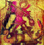 Mosaik des St. Michael, der einen Drachen tötet Mosaik des St. Michael, der einen Drachen tötet