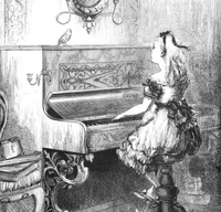 Zeichnung eines Mädchens an einem Klavier